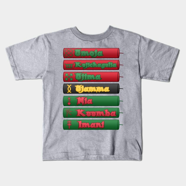 Kwanzaa's Seven Principles Kids T-Shirt by KendraHowland.Art.Scroll